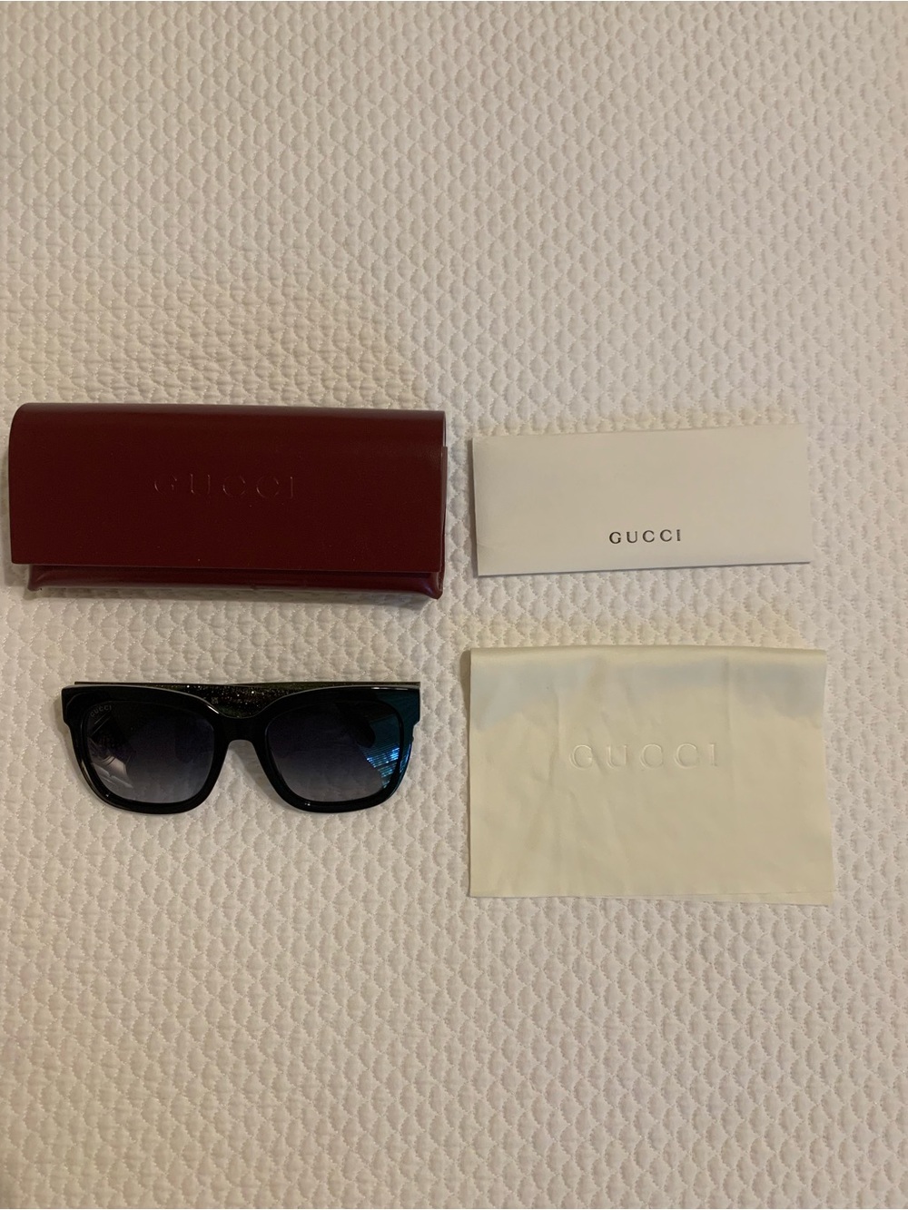 Gucci Black Gradient Square Sunglasses with Burgundy Case
